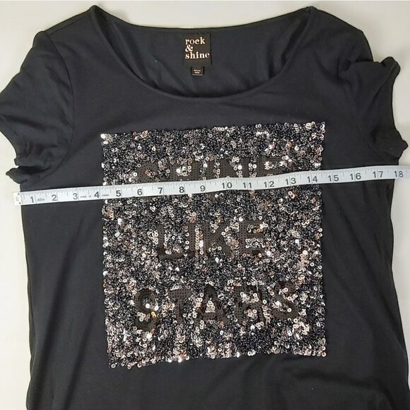 Rock & Shine Sequin Short Sleeve Top Black M - Picture 9 of 10